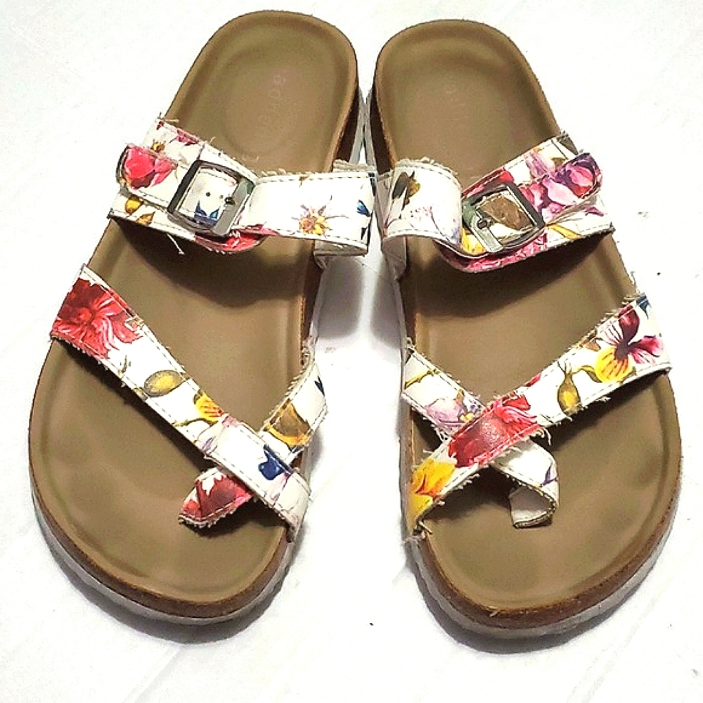 Madden Girl Nicoise Toe Ring Floral Cork Summer Sandals 5